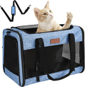 PETUX Large Pet Carrier for Large Cats ＆ Small Dogs - Up to 20Lb, Top and Side Entry, 4 Side Breathable, Foldable Soft Cat Travel Carrier with Safety Car Seat Buckle and Anti-Scratch Mesh - Blue