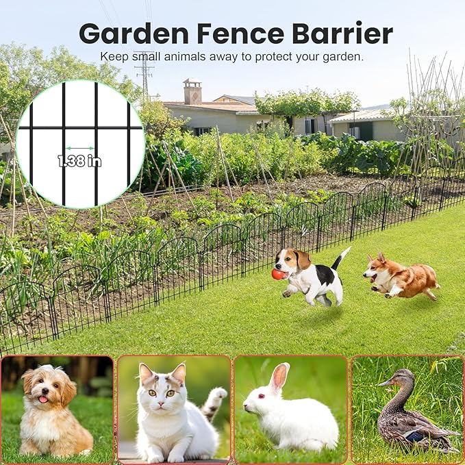 25Pcs Decorative Garden Fence, 20in(H)/27ft(L) Rustproof Metal Fences Animal Barrier Outdoor for Yard, Flower Bed Edging Ornamental Border Panel for Dogs, Rabbits, Dig Defence, Garden Decor, Patio