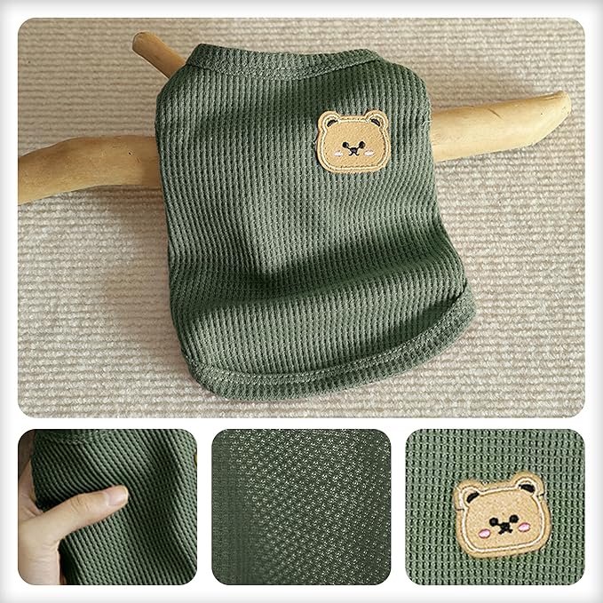 Waffle Knit Cat & Dog T Shirt for Small Dogs, Stretchable Puppy Shirt for Sphynx Cats & Small Breeds, Pet Clothes | Breathable Summer/Winter Apparel for Newborn(Green XLarge)