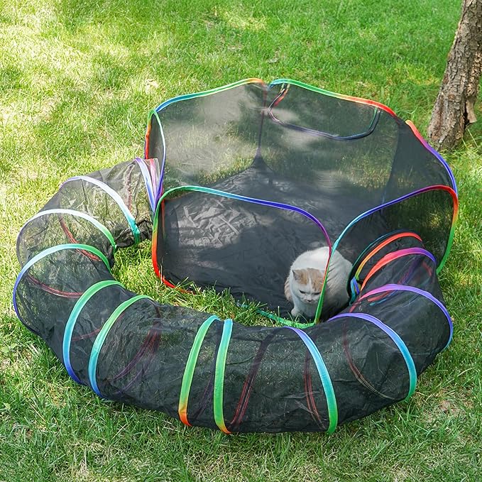Foldable Cat Enclosure - Portable Outdoor Pet Tent with Tunnel, Breathable Mesh Playpen for Dogs, Small Rabbits, Includes Carry Bag（Color）