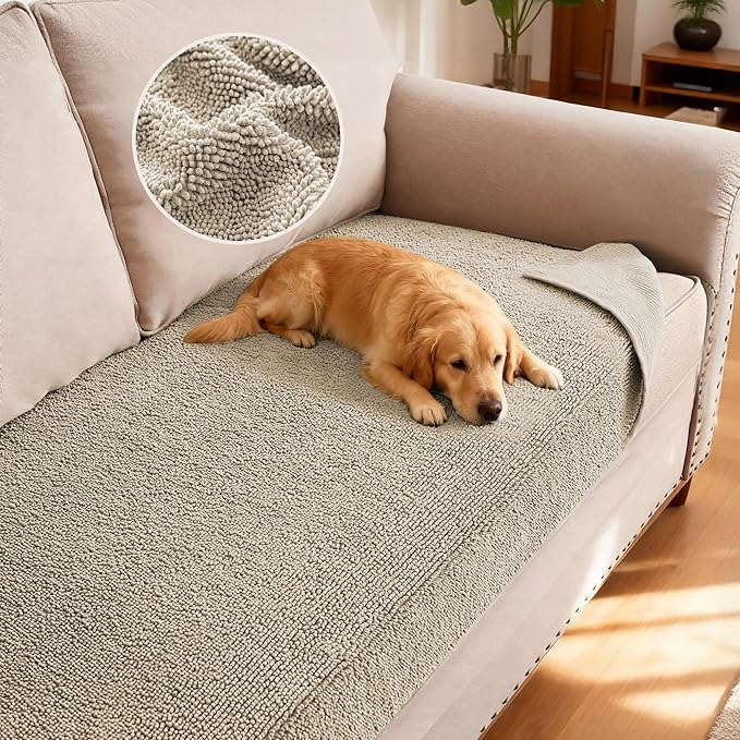 H.VERSAILTEX Non Slip Pet Couch Cover Chenille Dog Bed Protector Thick Soft Sofa Slipcover Pet Friendly Washable Couch Cushion Covers for Pets (30" x 53", Island Fossi)