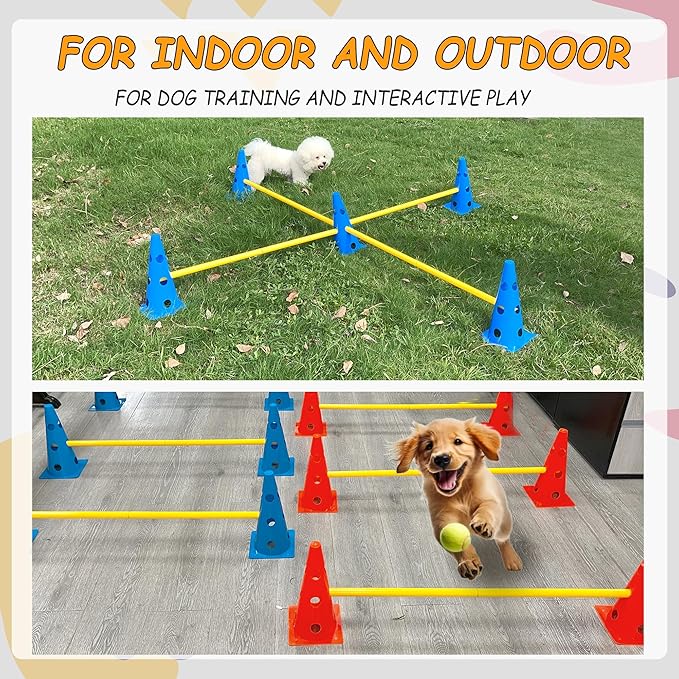 Dog Agility Hurdle Cone Set, Dog Agility Set Include 12 Agility Cones 6 Agility Rods, Dog Agility Equipment with Carry Bag(Blue+Orange)