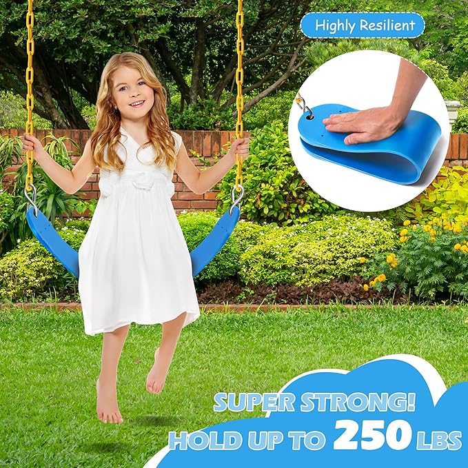 Sunnyglade 2PCS Swings Seats Heavy Duty with 66" Chain, Playground Swing Set Accessories Replacement with Snap Hooks, Support 250lb (2, Blue)