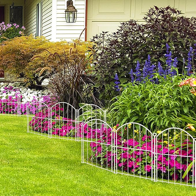 Decorative Garden Fence 17in x30ft, 30 Pack Rustproof Metal No Dig Fence Animal Barrier for Dog, Arched Flower Bed Edging Ornamental Wire Border Panel Fencing (White, 30 Panels-17in(H) x30ft(L))