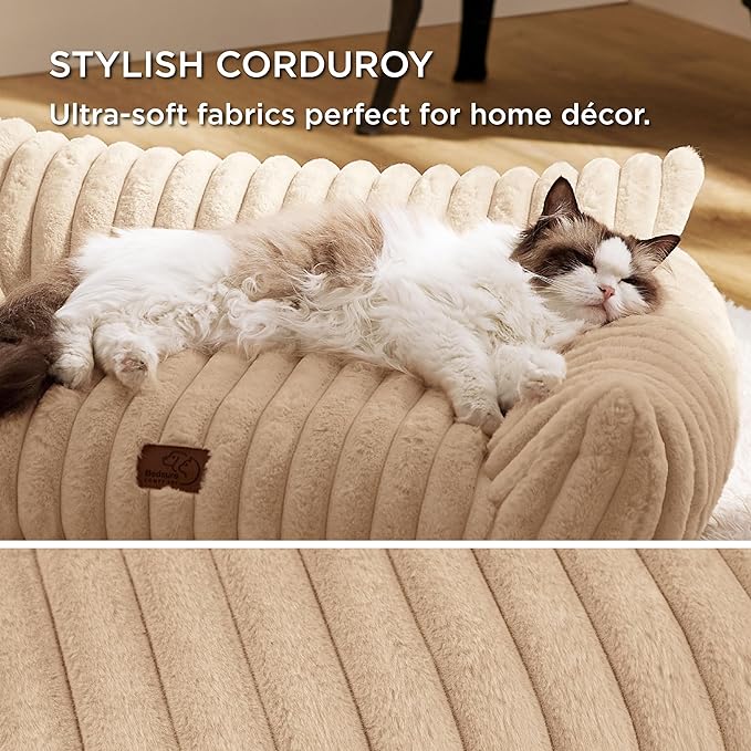 Bedsure ComfyFleece™ Cute Dog Couch for Medium Dogs - As Seen on TV on Good Day New York, Dog Couch Bed with Removable, Washable Cover, Supportive Pet Sofa, for Medium Large Dogs, 36inch, Sandy Beige