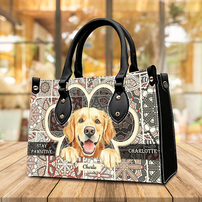 Personalized Pet Mom Leather Handbag – Custom Name Dog Cat Photo Purse, Pet Lover Gifts for Women, Christmas