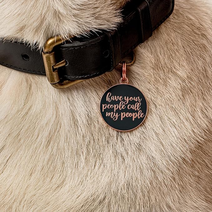 Two Tails Pet Company Personalized Dog Tags “Have Your People Call My People” Pet ID Tag - Laser Engraving, Customizable Dog Name Tag - Brass & Enamel