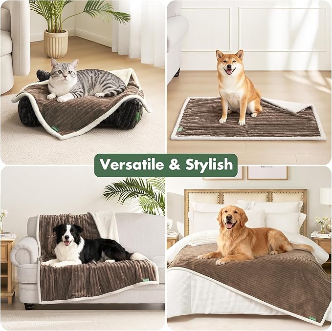 Waterproof Twin Blanket for Bed - Washable Large Dog Blankets for Bed Protector, Thick Cozy Fleece Calming Pet Blankets for Indoors & Outdoors, Brown, 60"x80"