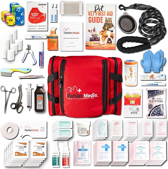 Cat & Dog First Aid Kit - Dog Emergency Kit, Health Supplies & Wound Care -with Thermometer, Bandages for Wounds - Essentials, Travel Bag (Large)