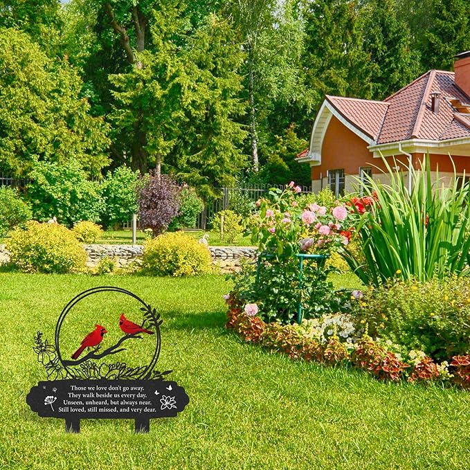 Cardinal Grave Decorations for Cemetery, Metal Memorial Stakes Grave Decorations for Loss of Mother Father Cardinal Decor Plaques Markers for Cemetery Humans Outdoor Yard Garden