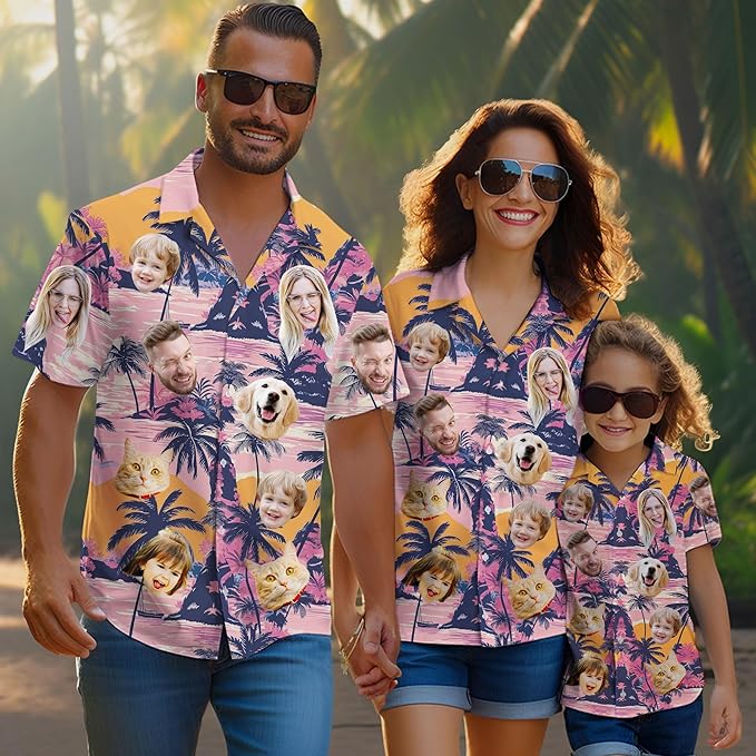 Custom Hawaiian Shirt with Face Photo Picture for Men Women Kids Youth Adult, Tropical Personalized Hawaiian Shirts Gift