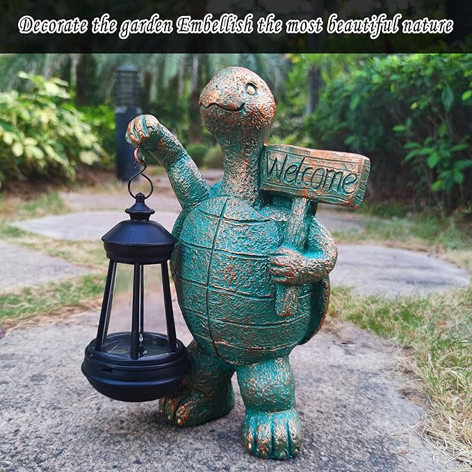Turtle Garden Statue Outdoor Décor with Solar Lights Lantern,Turtle Solar Light Figurines Outside Decorations for Yard，Lawn ,Patio, Balcony, Unique Housewarming Gifts