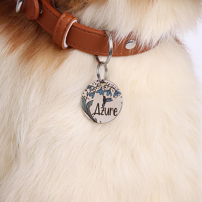 Colorful Dog Tags Personalized, Engraved Dog Tags with Colored Printing for Pets, Dog Name tag with deep Engraving, Custom pet ID Tags, Customizable cat Collar Holder tag (Snowdrop)