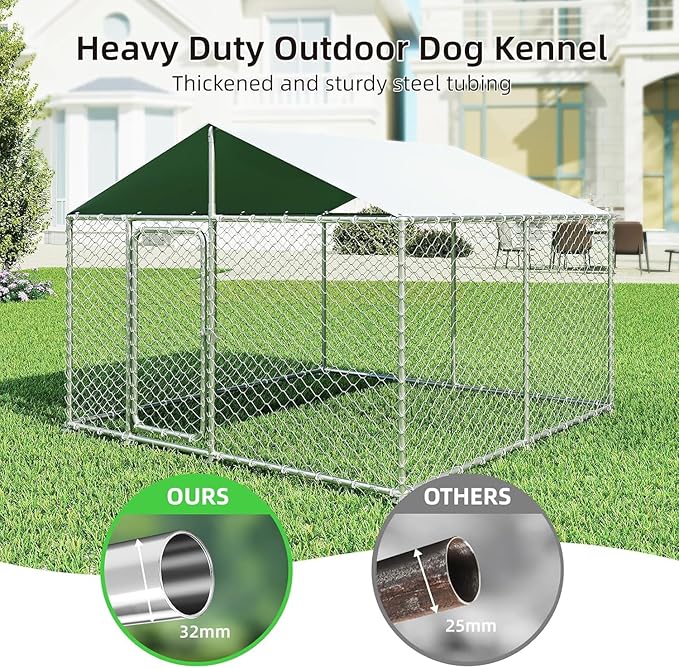 7.8'x7.8' Large Outdoor Dog Kennel, Heavy Duty Dog Enclosure with Roof, Weather Resistant Cover and Security Lock(93"x93")