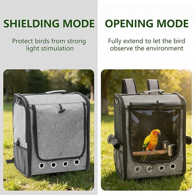 Foldable Bird Carrier Bag, Bird Backpack with Perch and Food Bowl, Stainless Steel Tray, A Portable Travel Bird Cage That is Easy to Clean, Pet Transparent Breathable Travel Cage