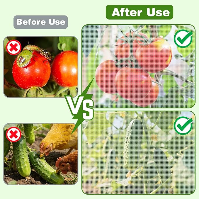 3 Pack 59"x18" Bird Netting Plant Cover for Garden Square Tomato Cages Protection,Insect Bird Barrier Garden Plant Netting Tomato Trellis Protective Cover with Zipper & Drawstring
