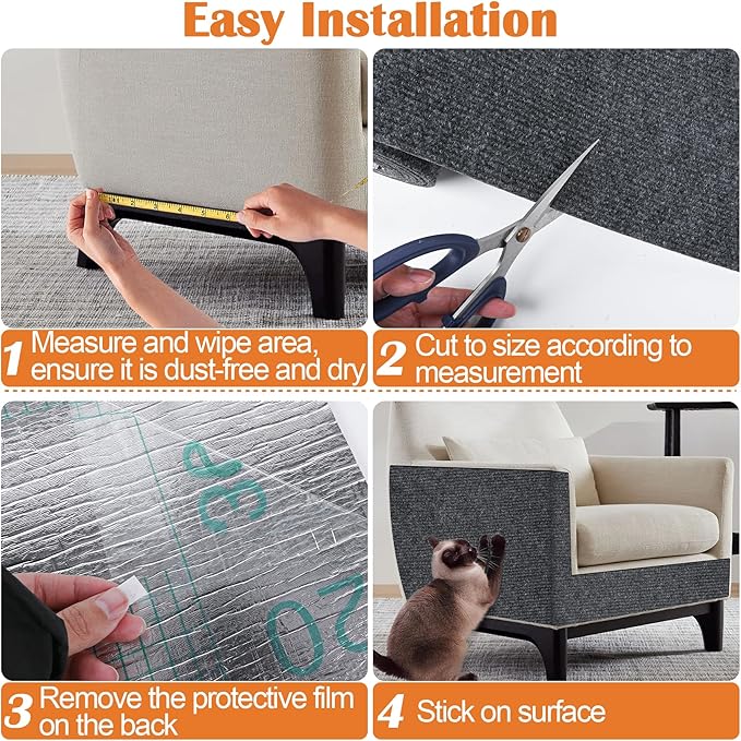 Cat Scratch Furniture Protector - 138" x 17" Trimmable Self-Adhesive Cats Claws Scratch Pads, DIY Cat Climbing Couch Protector for Scratch Post Cat Tree Replacement Indoor (Dark Gray)