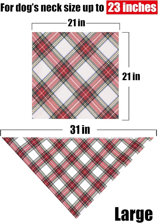 ARING PET Christmas Dog Bandanas, Red Green White Plaid Kerchief Triangle Bibs Scarf for Puppy Small Medium Large Boy Girl Dogs Cats-L