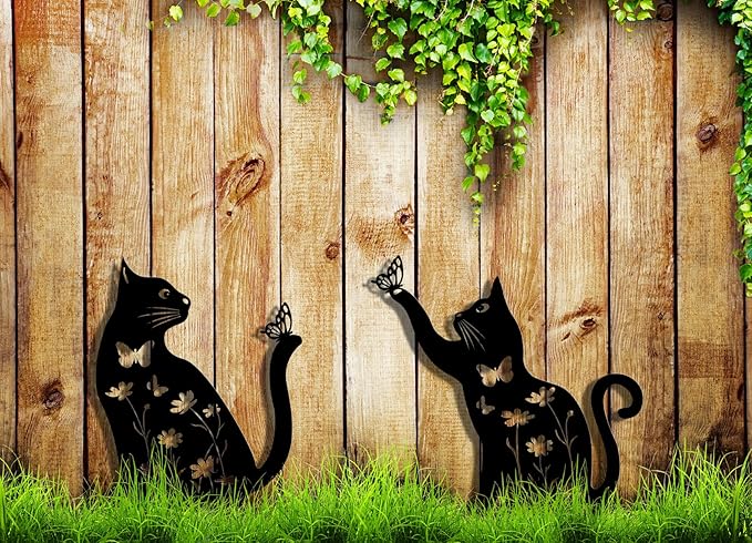 Metal Cat Garden Decor for Outside,15" Metal Kitty Decorative Garden Stakes, Black Cat Silhouette Yard Decorations Outdoor Lawn Ornament Yard Art, Rust Proof Steel Kitten Decor for Kitty Lovers