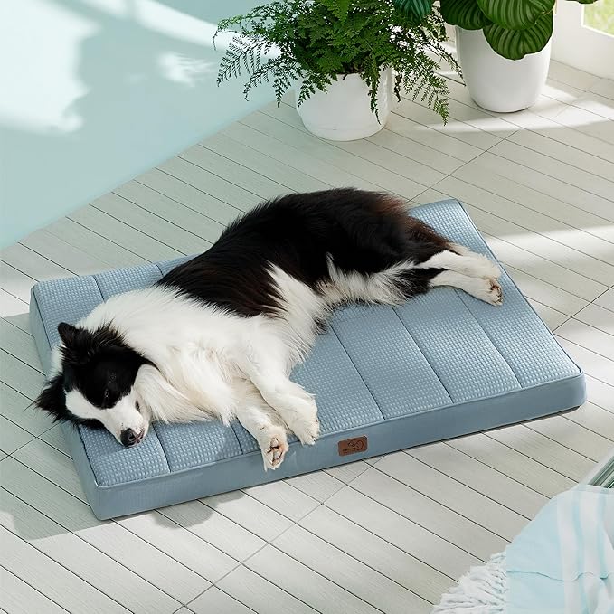 Bedsure Cooling Dog Bed for Crate - Large Comfy Flat Puppy Beds with Removable Washable Cover, Orthopedic Egg Crate Foam Pet Mat, Suitable for Pet Up to 50 lbs