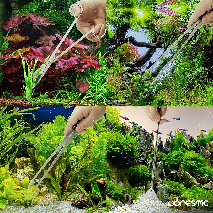 VORESTIC 4Pcs Aquascaping Tools, Stainless Steel Aquarium Tweezers, Scissors and Spatula - Aquascape Tools Set for Trimming, Maintenance