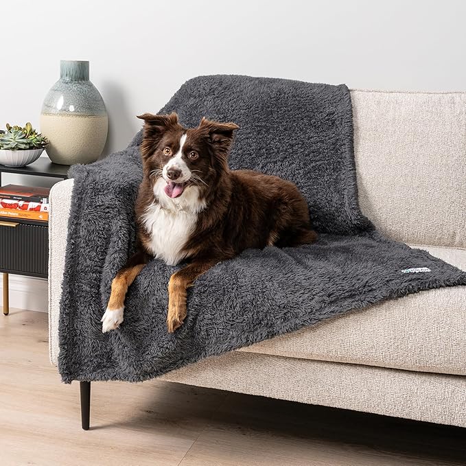 PetAmi Fluffy Waterproof Dog Blanket for Medium Large Dogs, Soft Warm Pet Sherpa Throw Pee Proof Couch Cover, Reversible Cat Bed Blanket Sofa Protector, Plush Washable Pad (Gray, 40x60)