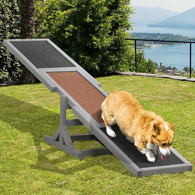 71" Dog Agility Seesaw Outdoor for Training and Exercise, Wooden Platform Dog Agility Training Equipment - Dog Obstacle Course Backyard Run Game Toy (Gray)