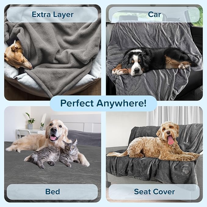 PETMAKER Dog Blanket - 80x100in Reversible Sherpa Blanket - Throw Blankets for Bed, Couch, Crate, or Car - Machine Washable Puppy Essentials (Gray)
