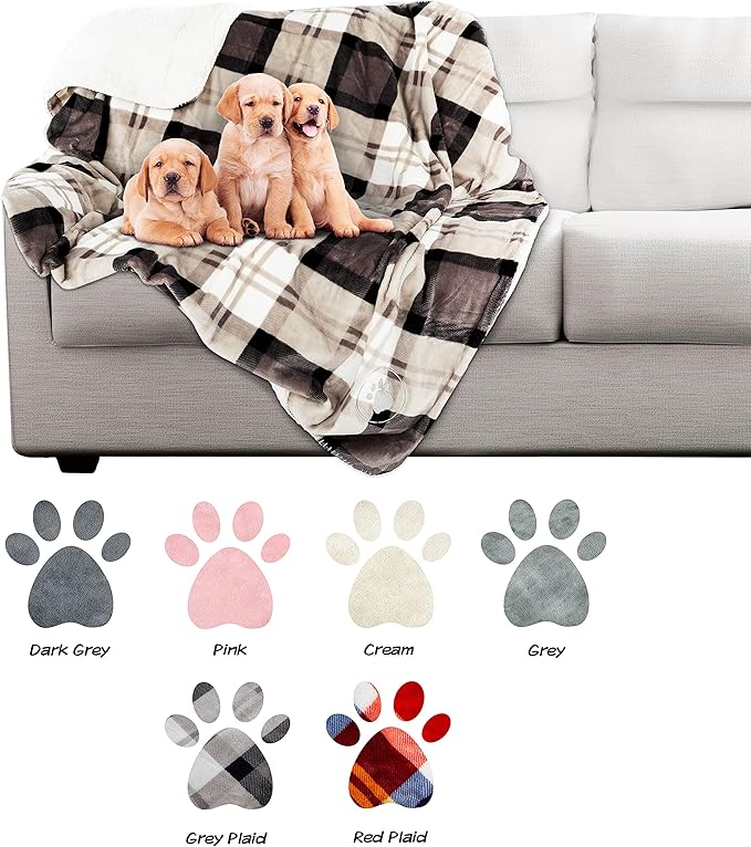 PETMAKER Pet Blanket - Reversible Waterproof Plaid Throw Protects Couch, Car, and Bed from Spills, Stains, or Fur - Dog and Cat Blankets (Gray) (Pack of 2)