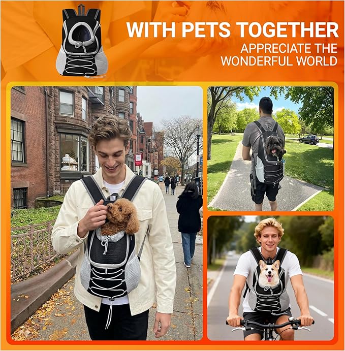 Dog Carrier Backpack for Small Dogs｜Pet Travel Shoulders Bag - Puppy Holder for Chest-Front Dog Baby Carring Ventilated for Hiking & Camping, Black Grey, M