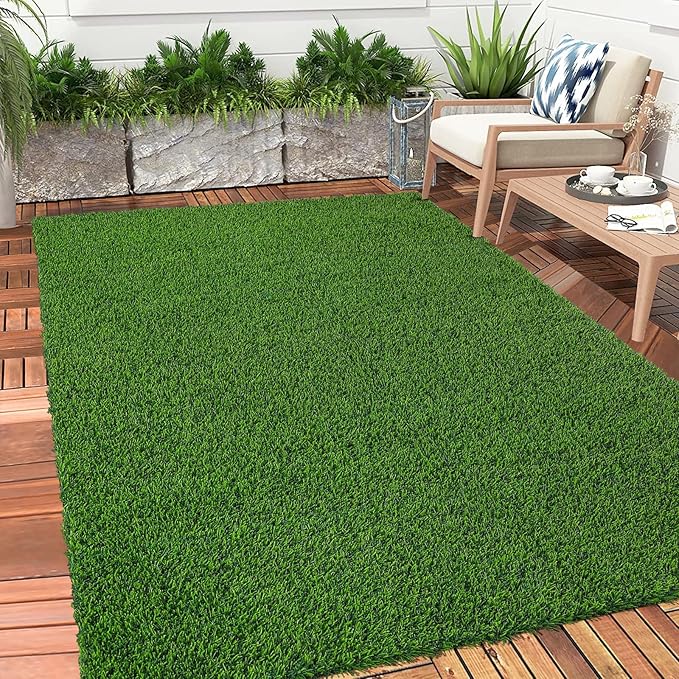 Bsmathom Artificial Grass Rug Indoor Outdoor Rug, 3x5Ft Dog Grass Mat with Drainage Holes, Synthetic Artificial Grass Turf Fake Grass Rug for Balcony Garden Lawn Landscape, 3x5Ft