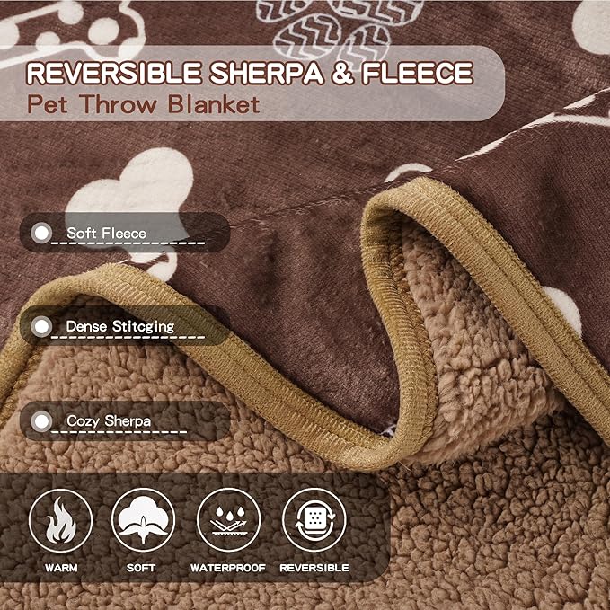 Waterproof Dog Blankets Pet Blanket, 30"x40" Cat Blanket for Indoor Cats, Soft Fluffy Sofa Car Bed Protector, Reversible Sherpa Fleece Puppy Blanket for Small Medium Dogs (Chocolate)