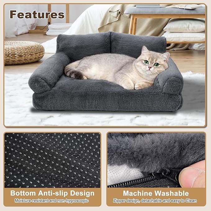 Cat Beds for Indoor Cats, Cat Couch Bed, Cute Cats Sofas for Pets, Small Dog Sofas & Chairs with Removable Washable Cover, Plush Soft Pet Furniture for 10lbs Small Dogs & Cats(Dark Grey)