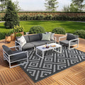 GENIMO Outdoor Rugs 8x10 Waterproof, Reversible Mats, Area Plastic Straw Rug, Outside Carpet, Geometric Rv Mat for Patio Camping Rv Picnic Backyard Deck Balcony Porch Beach Trailer (Black & Grey)