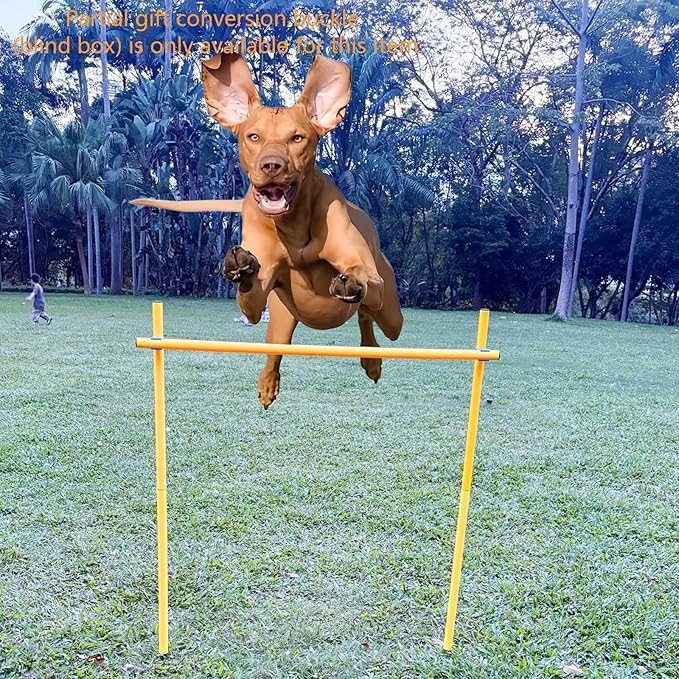 Dog Agility Equipment, Agility Poles, Dog Jumps, Outdoor Obstacle Course with 6 Weave Poles and Adjustable Jump Bar, Partial Gift Conversion Buckle (Blind Box) Yellow