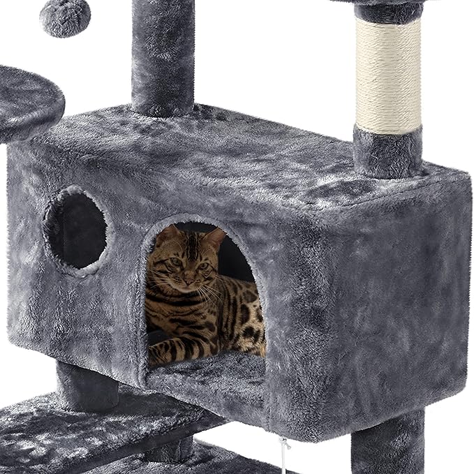 Yaheetech 62in Cat Tree Cat Tower for Indoor Kitty, Pet Furniture w/Double Condo, Scratching Posts, Multiple Platforms and Balls for Kittens, Dark Gray