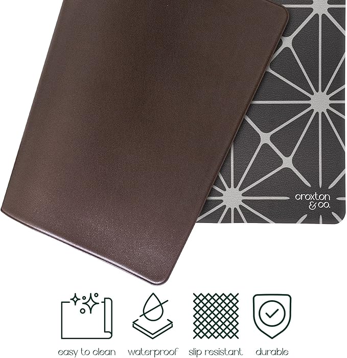 CROXTON & CO. Non-Slip Faux Leather Pet Feeding Mat for Dog Bowls | Large Bowl Mat for Food and Water | Durable, Easy-to-Clean Pet Food Mat for Floors | Size: 16.5"x28"