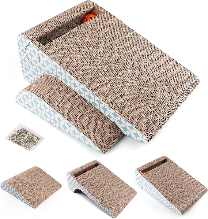 PrimePets Cat Scratcher Cardboard with Catnip, Removable Cat Scratching Pad with Ball, 2-in-1 Corrugated Cat Scratch Lounge Sofa Refill