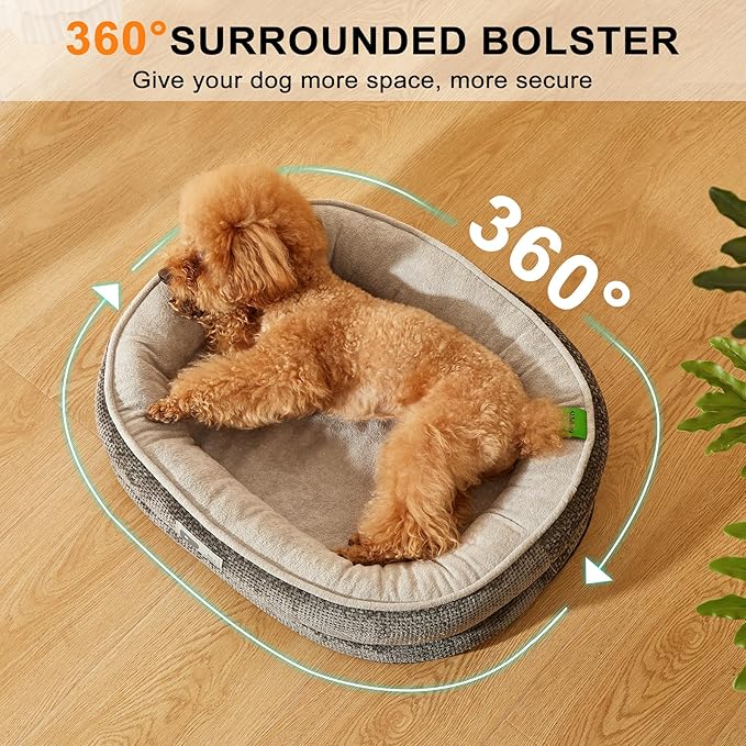 Dog Beds Large Sized Dog,Orthopedic Bed with Removable Cover&Non-Slip Bottom Couch Bed with Four-Sided Bolster Grey L