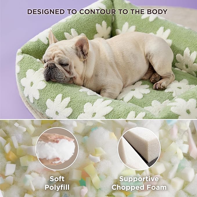 LE SURE Cute Dog Bed for Medium Dogs - Washable Pet Beds,Cozy Rectangle Orthopedic Sofa with Jacquard Shaggy Plush & Anti Slip Bottom,30x24x8inches