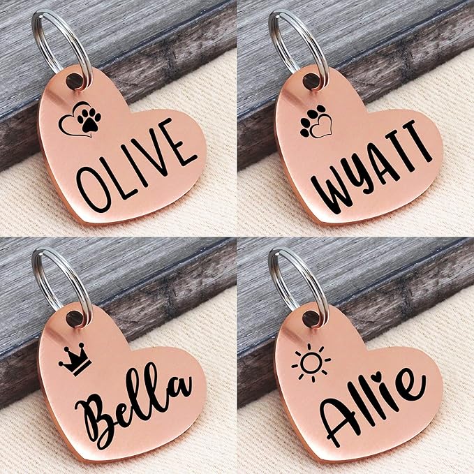 Ultra Joys Custom Personalized Pet ID Tag - Brushed Stainless Steel Heart in Rose Gold, Large