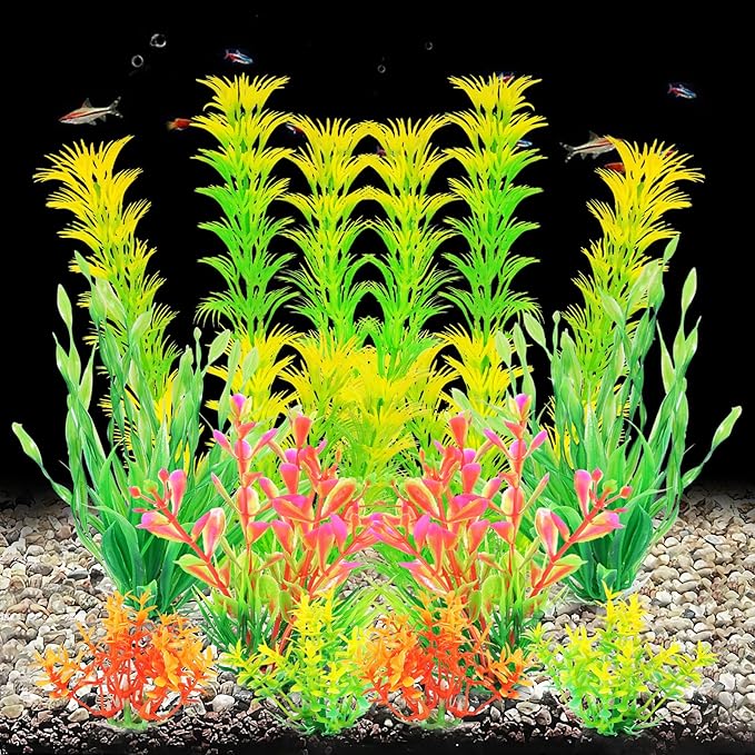 AQUANEAT Artificial Fish Tank Plants, Aquarium Decorations, Yellow Plastic Accessories, 10pcs