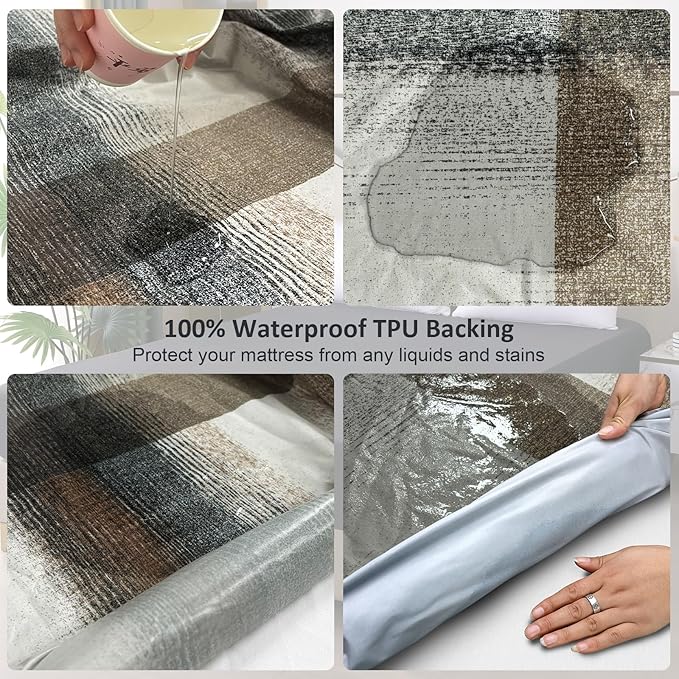 Waterproof Mattress Protector King, Fitted Sheet Style Breathable Mattress Cover with Deep Pocket Fits Up to 18'', Noiseless Bed Cover for Kids Adults Pets, Machine Washable (Stripes, 76'' X 80'')