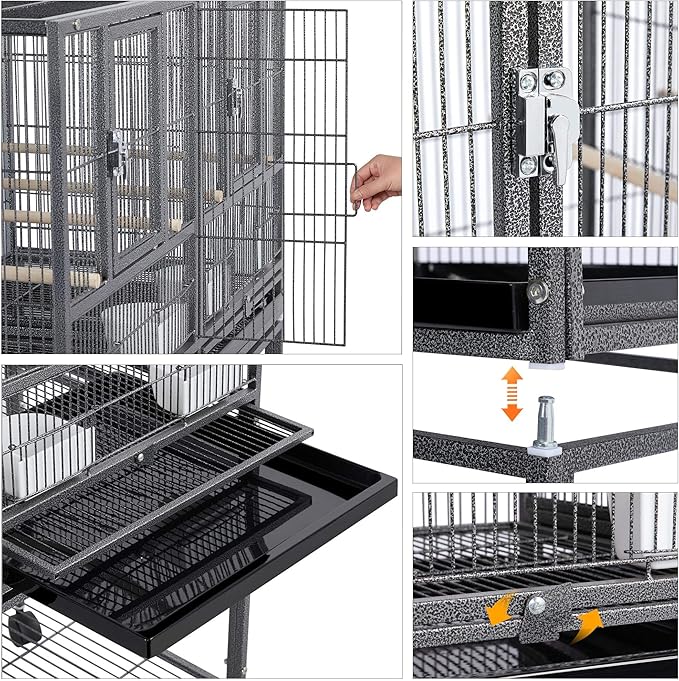 Yaheetech 41.5" Stackable Divided Breeder Breeding Parakeet Bird Cage for Canaries Cockatiels Lovebirds Finches Budgies Small Parrots with Rolling Stand, Black