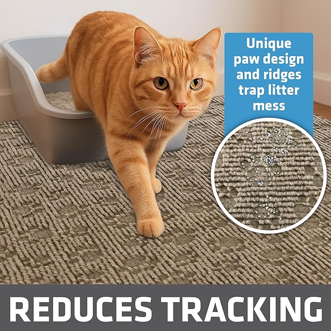 Drymate Cat Litter Box Mat, Litter Trapping Mat, Waterproof, Urine-Proof, Absorbent, Machine Washable, Soft on Paws, Contains Mess, Protects Floors, Kitten Supplies, Tan, 29x36 XL