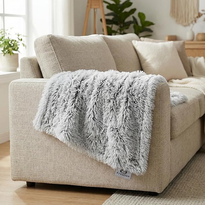 PJYuCien Dog Blankets for Large Dogs Washable - Fluffy Fuzzy Cat Blanket for Couch, Puppy Throw for Furniture with Polyester Fleece, Super Soft Plush for Pet Kitten Doggy, Grey, 60" x 80"