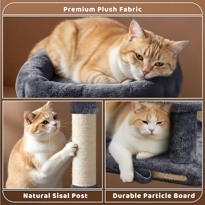 Yaheetech 46in Cat Tree Tower | Multi-Level Indoor Activity Center with Spacious Condos, Scratching Posts, Large Top Plush Perch | Sturdy, Easy to Assemble | for Kittens, Adult & Senior Cats