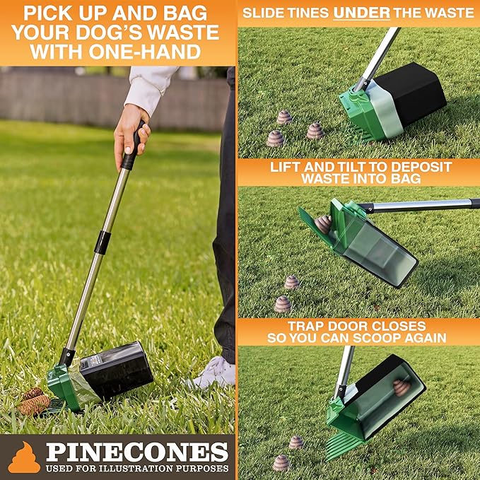 Neater Pet Brands Lift N’ Bag 2.0 Dog Pooper Scooper with Bag Attachment & 22" Pole for Small to Large Dogs, New & Improved Design, 195 Refill Bags, Heavy Duty Dog Poop Scooper for Yard, One-Hand Use