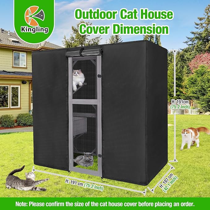 Kingling Outdoor Cat House Cover Fits for Aivituvin Large Cat Houses & Condos, Universal Catio Cover Waterproof & Dustproof Pet Enclosure Cover for Cat, Bird & Rabbit(Cover Only)- 75"L x 42"W x 75"H