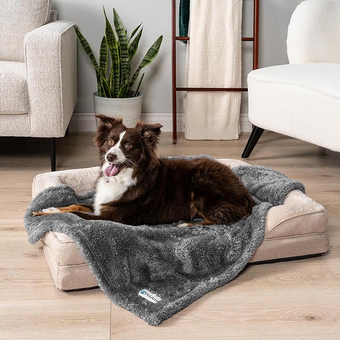 PetAmi Dog Blanket for Large Medium Dogs Grey, Fluffy Soft Puppy Blanket, Sherpa Fleece Cat Blanket for Kitten Doggie, Calming Pet Blanket Throw for Bed Washable Sofa Couch Cover, Large 40x60